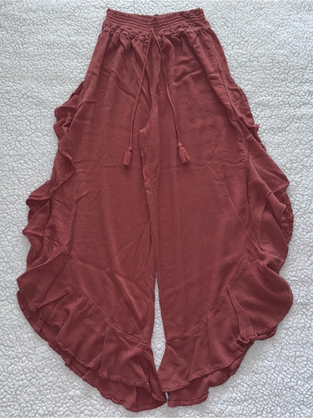 Sincerely Jules wide leg ruffle side split yoga boho flowy pants dusty rose S